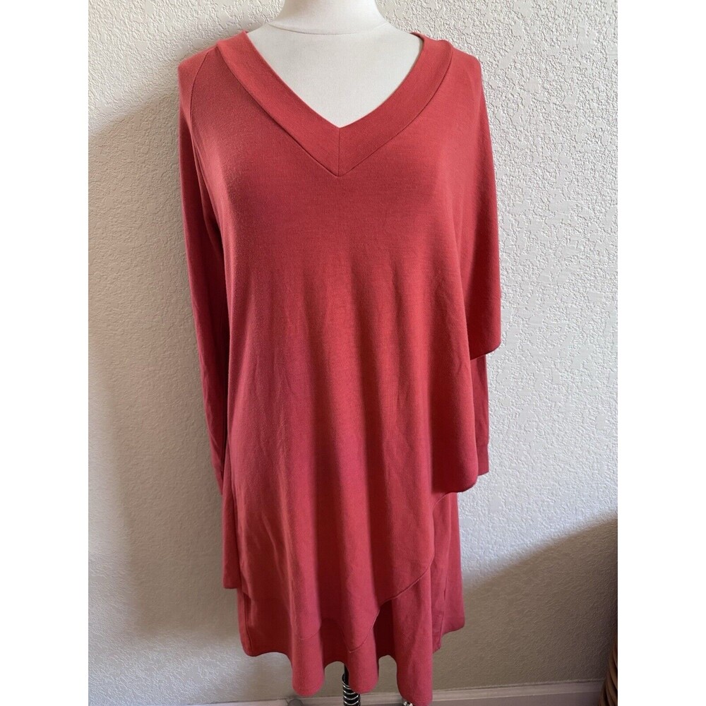SOFT SURROUNDINGS Marla Layered Tunic Dress Coral Red Sz M Lagenlook Cozy Comfy